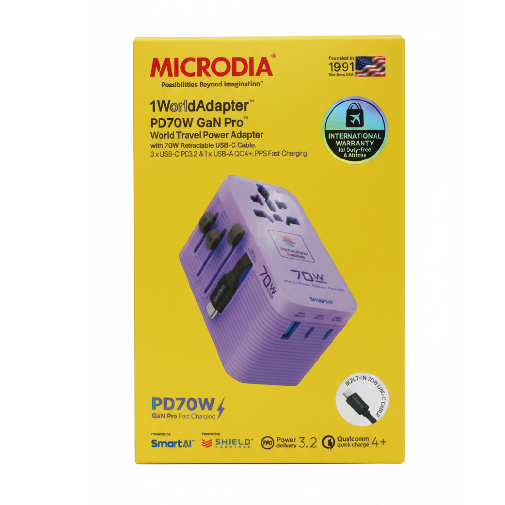 Adaptador De Viaje Universal Microdia 70w 3 Usb-c + 1 Usb-a 70w