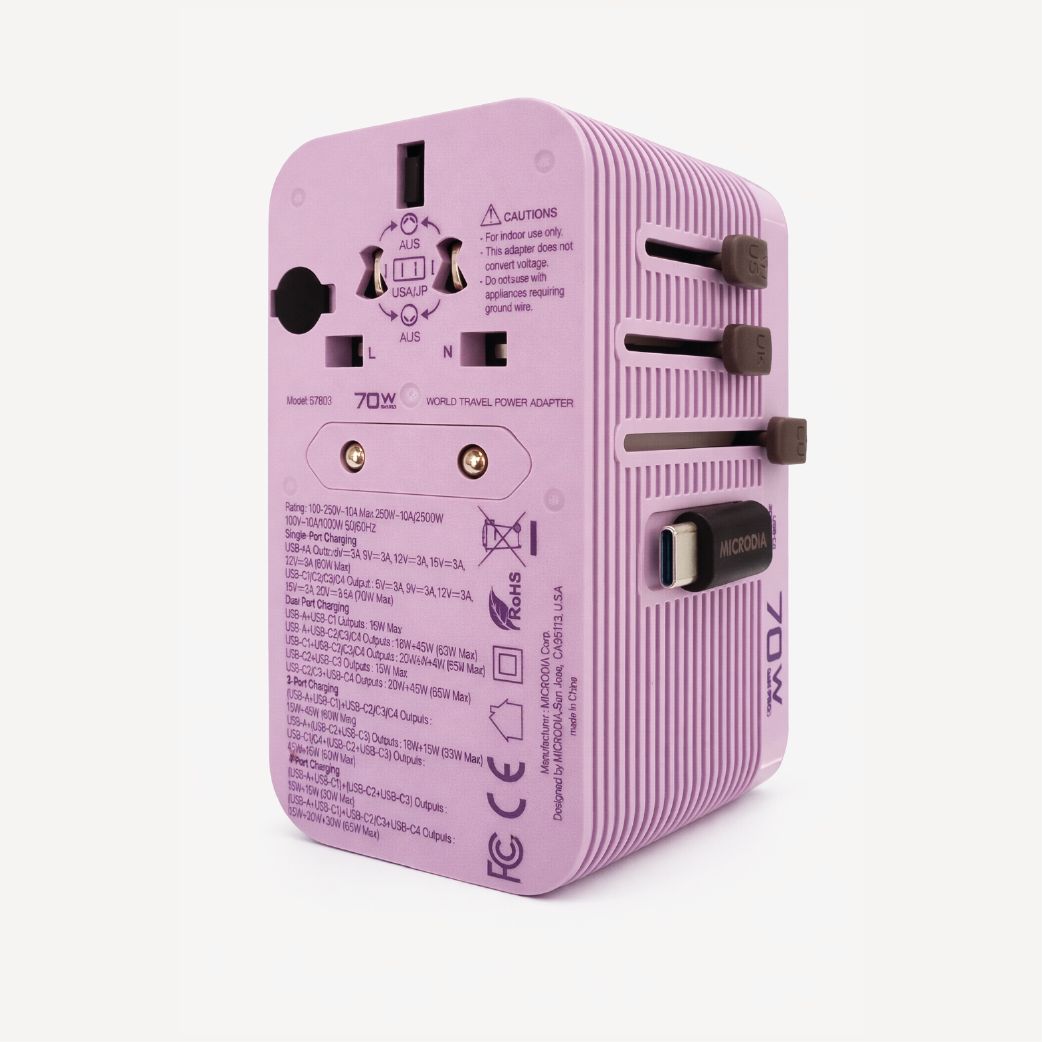 Adaptador De Viaje Universal Microdia 70w 3 Usb-c + 1 Usb-a 70w